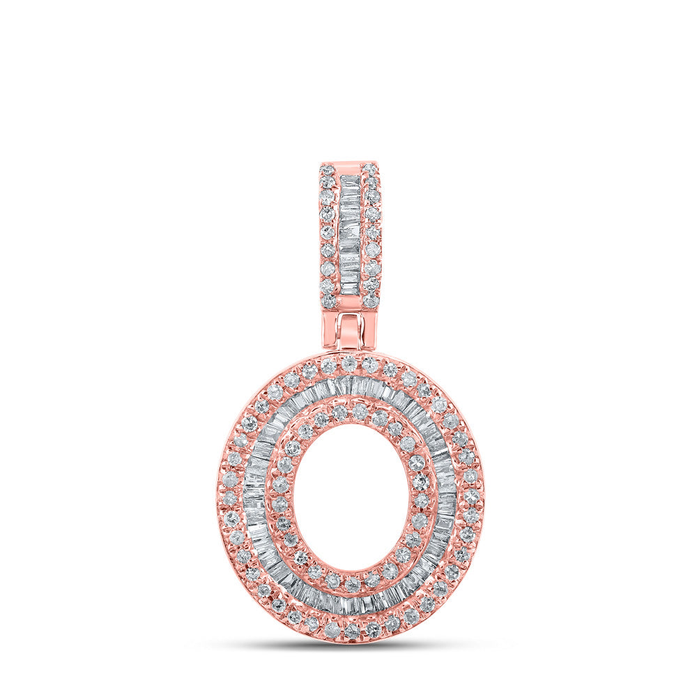 10kt Rose Gold Mens Baguette Diamond O Initial Letter Pendant 1/2 Cttw