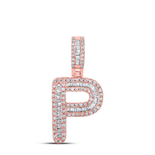 10kt Rose Gold Mens Baguette Diamond P Initial Letter Pendant 3/8 Cttw