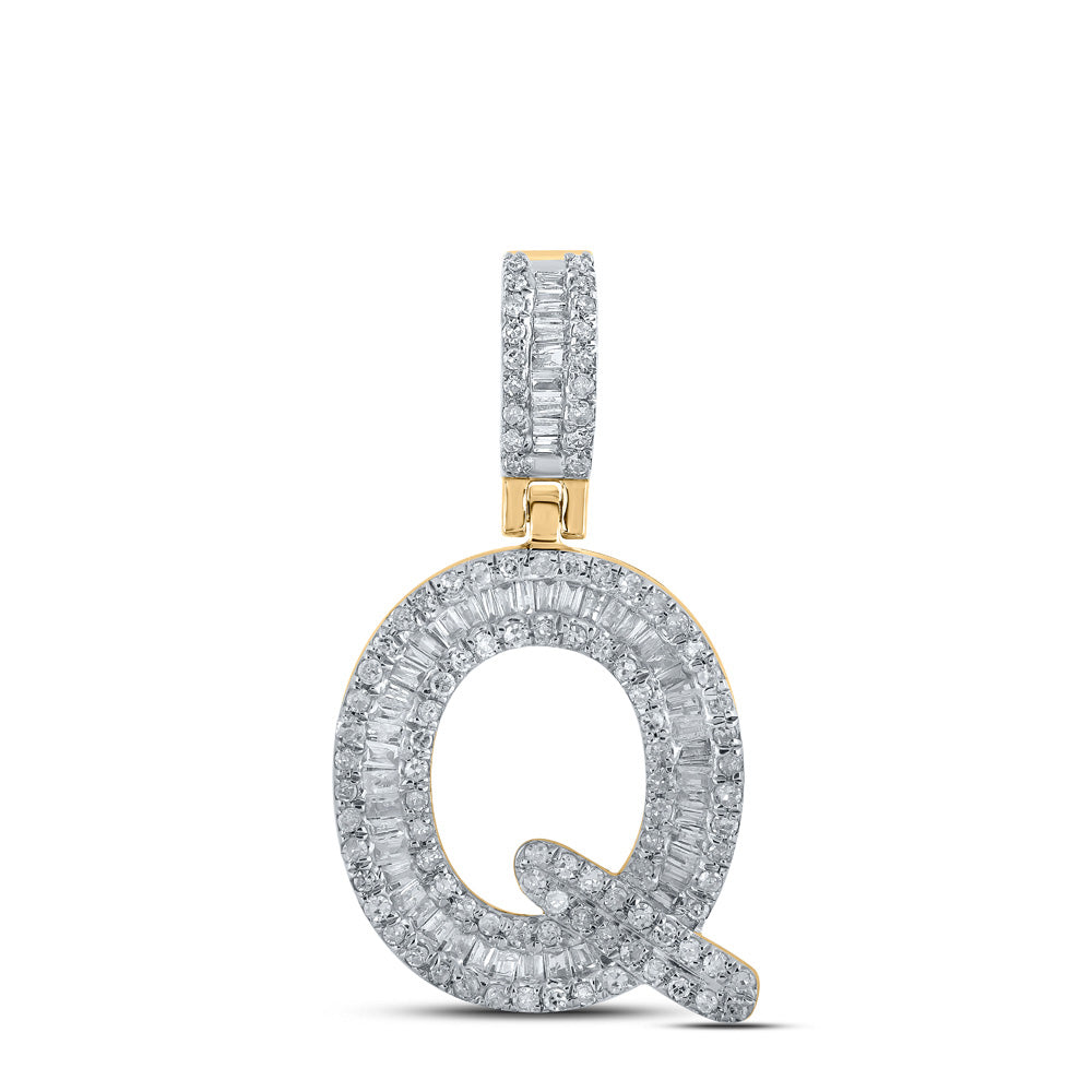 10kt Yellow Gold Mens Baguette Diamond Q Initial Letter Pendant 1/2 Cttw