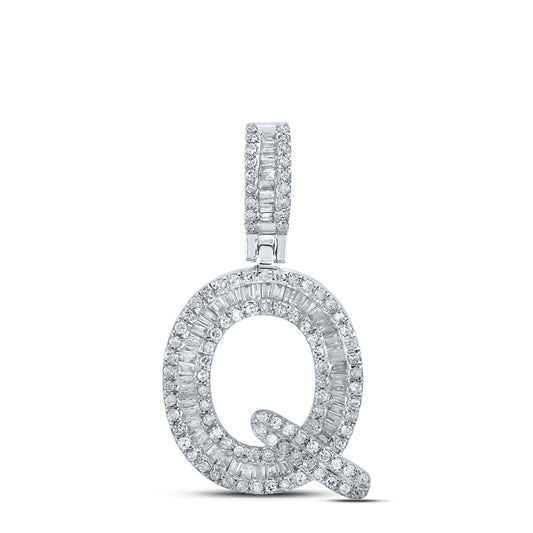 10kt White Gold Mens Baguette Diamond Q Initial Letter Pendant 1/2 Cttw