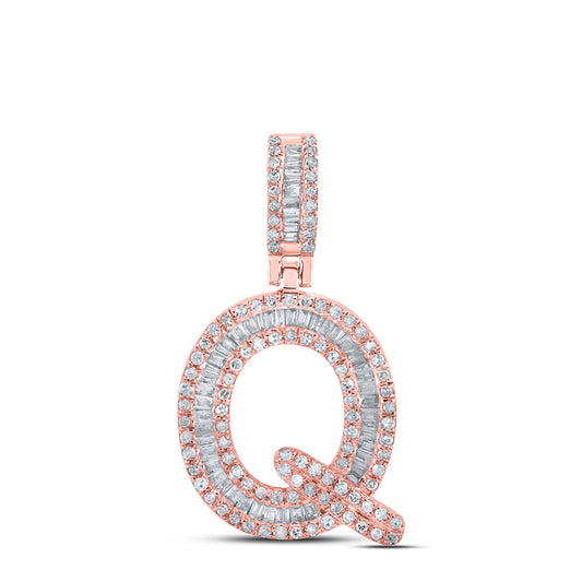 10kt Rose Gold Mens Baguette Diamond Q Initial Letter Pendant 1/2 Cttw