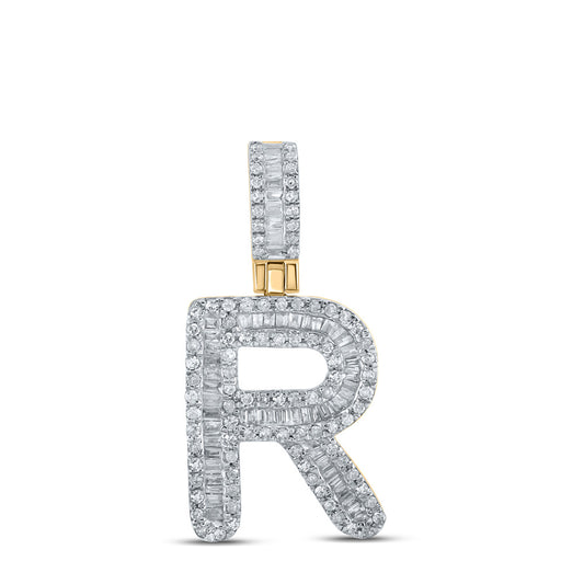 10kt Yellow Gold Mens Baguette Diamond R Initial Letter Pendant 1/2 Cttw