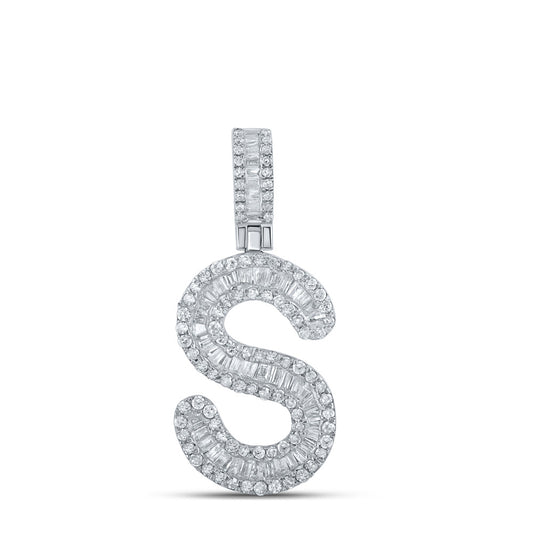 10kt White Gold Mens Baguette Diamond S Initial Letter Pendant 1/2 Cttw