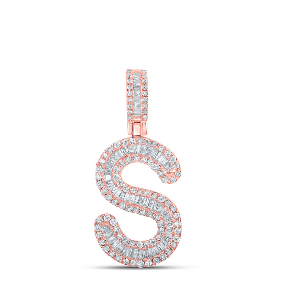 10kt Rose Gold Mens Baguette Diamond S Initial Letter Pendant 1/2 Cttw