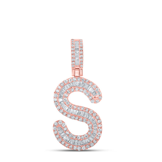 10kt Rose Gold Mens Baguette Diamond S Initial Letter Pendant 1/2 Cttw