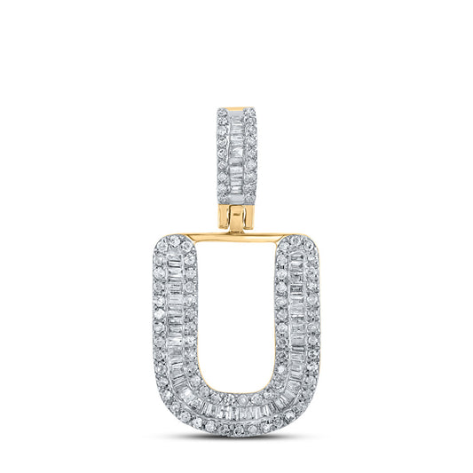 10kt Yellow Gold Mens Baguette Diamond U Initial Letter Pendant 3/8 Cttw