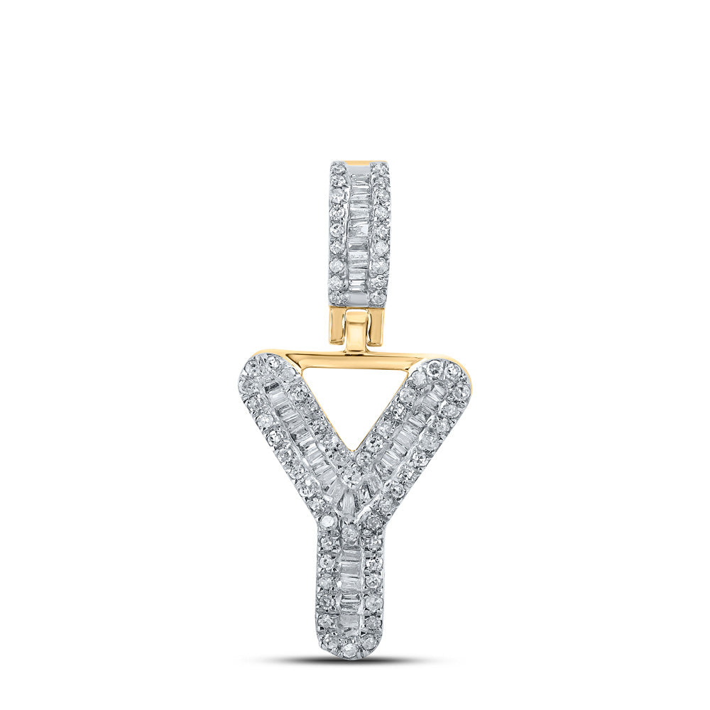 10kt Yellow Gold Mens Baguette Diamond Y Initial Letter Pendant 1/3 Cttw