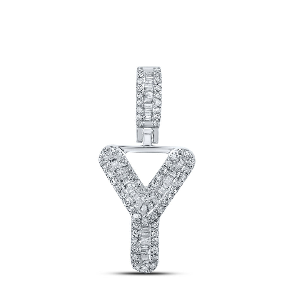 10kt White Gold Mens Baguette Diamond Y Initial Letter Pendant 1/3 Cttw