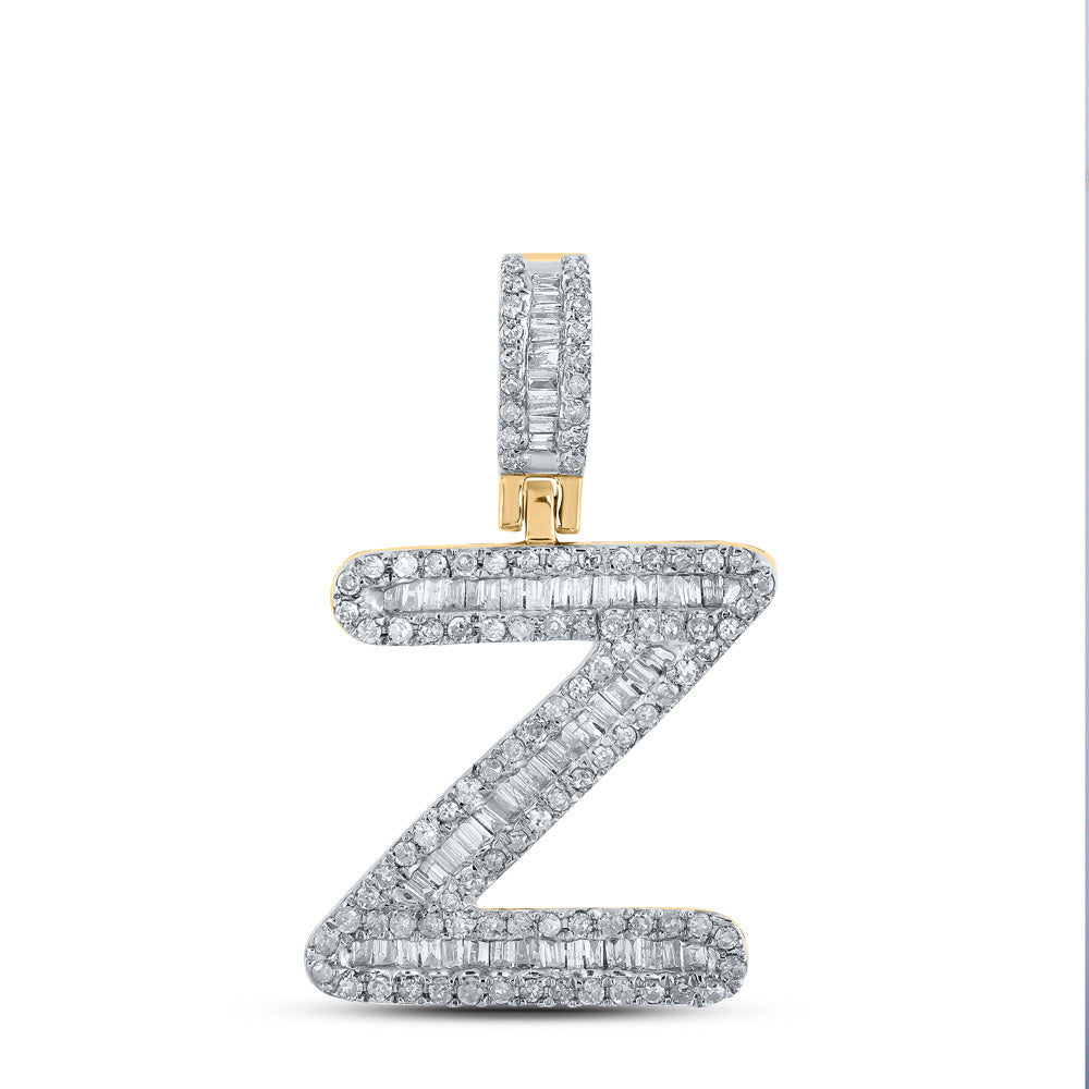 10kt Yellow Gold Mens Baguette Diamond Z Initial Letter Pendant 1/2 Cttw