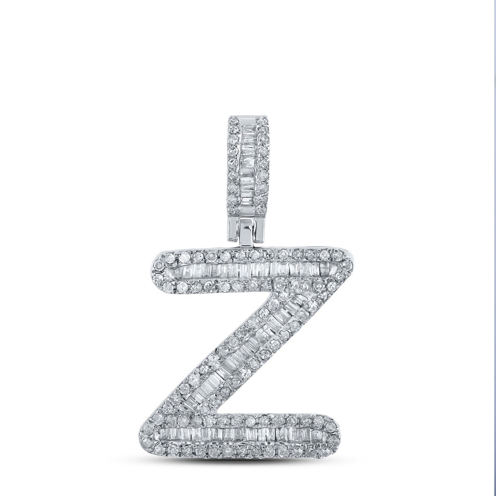 10kt White Gold Mens Baguette Diamond Z Initial Letter Pendant 1/2 Cttw