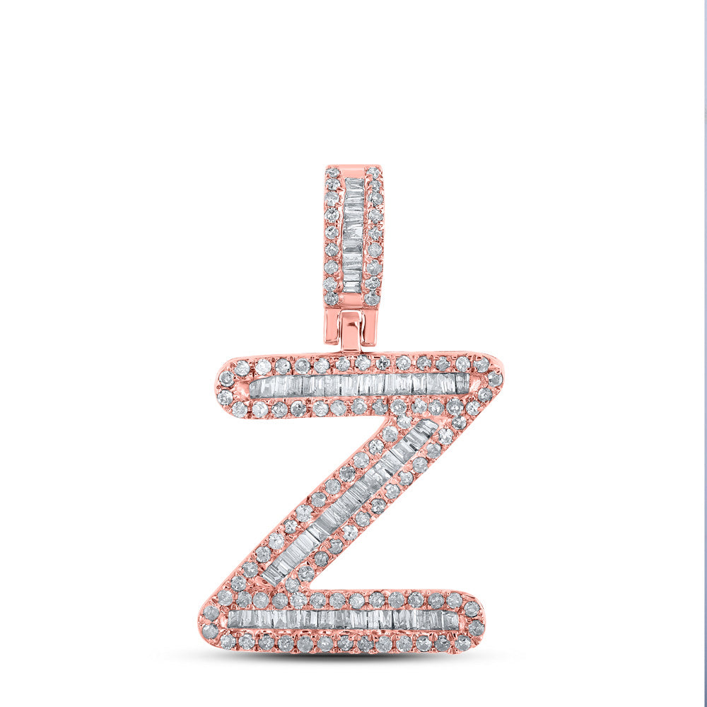 10kt Rose Gold Mens Baguette Diamond Z Initial Letter Pendant 1/2 Cttw