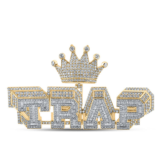 10kt Yellow Gold Mens Baguette Diamond TRAP Crown Charm Pendant 8-1/2 Cttw