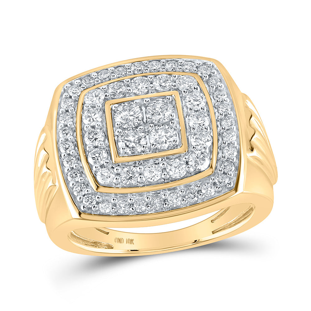 10kt Yellow Gold Mens Round Diamond Nested Square Ring 1-1/2 Cttw