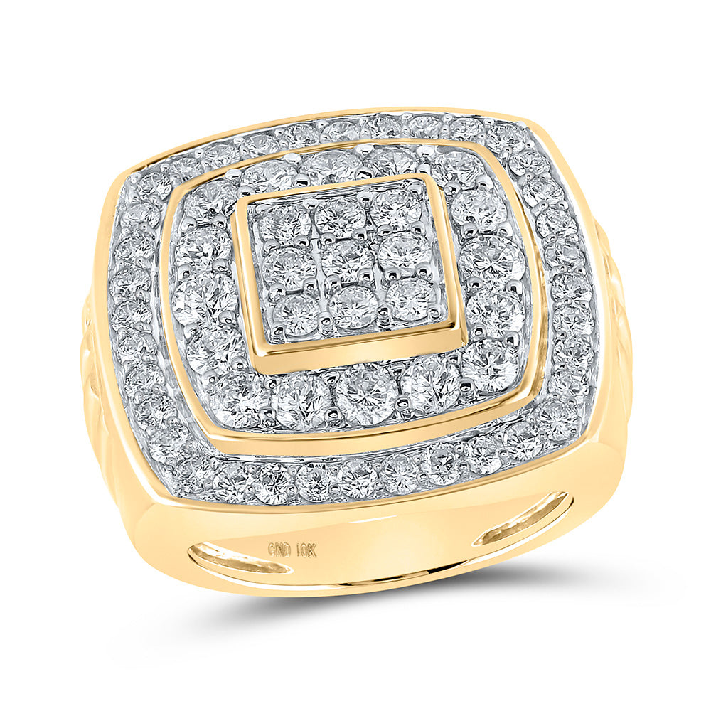 10kt Yellow Gold Mens Round Diamond Nested Square Ring 4 Cttw