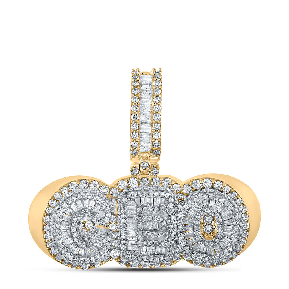10kt Two-tone Gold Mens Baguette Diamond CEO Charm Pendant 3 Cttw