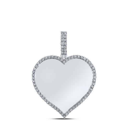 10kt White Gold Mens Round Diamond Heart Charm Pendant 1/5 Cttw