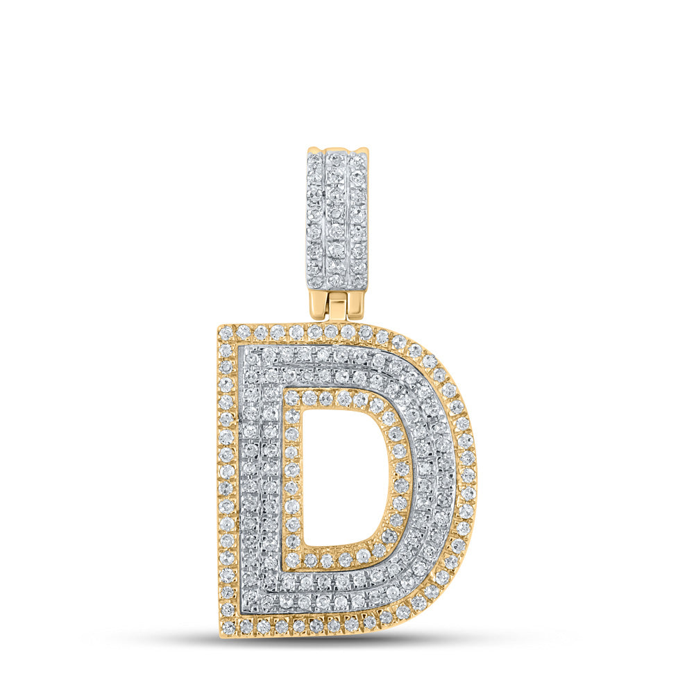 10kt Two-tone Gold Mens Round Diamond D Initial Letter Pendant 1/2 Cttw