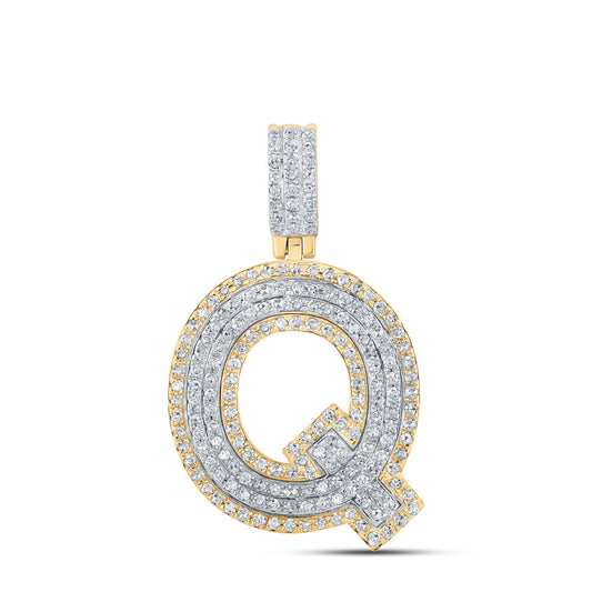 10kt Two-tone Gold Mens Round Diamond Q Initial Letter Pendant 5/8 Cttw