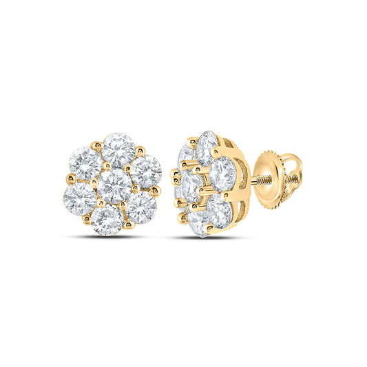 10kt Yellow Gold Mens Round Diamond Flower Cluster Earrings 7/8 Cttw