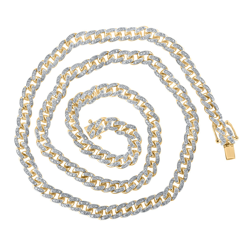 10kt Yellow Gold Mens Round Diamond Cuban Link Chain Necklace 3-7/8 Cttw