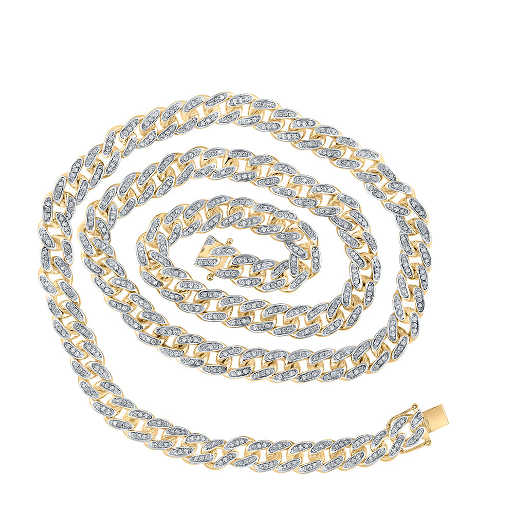 10kt Yellow Gold Mens Round Diamond Cuban Link Chain Necklace 4-3/4 Cttw