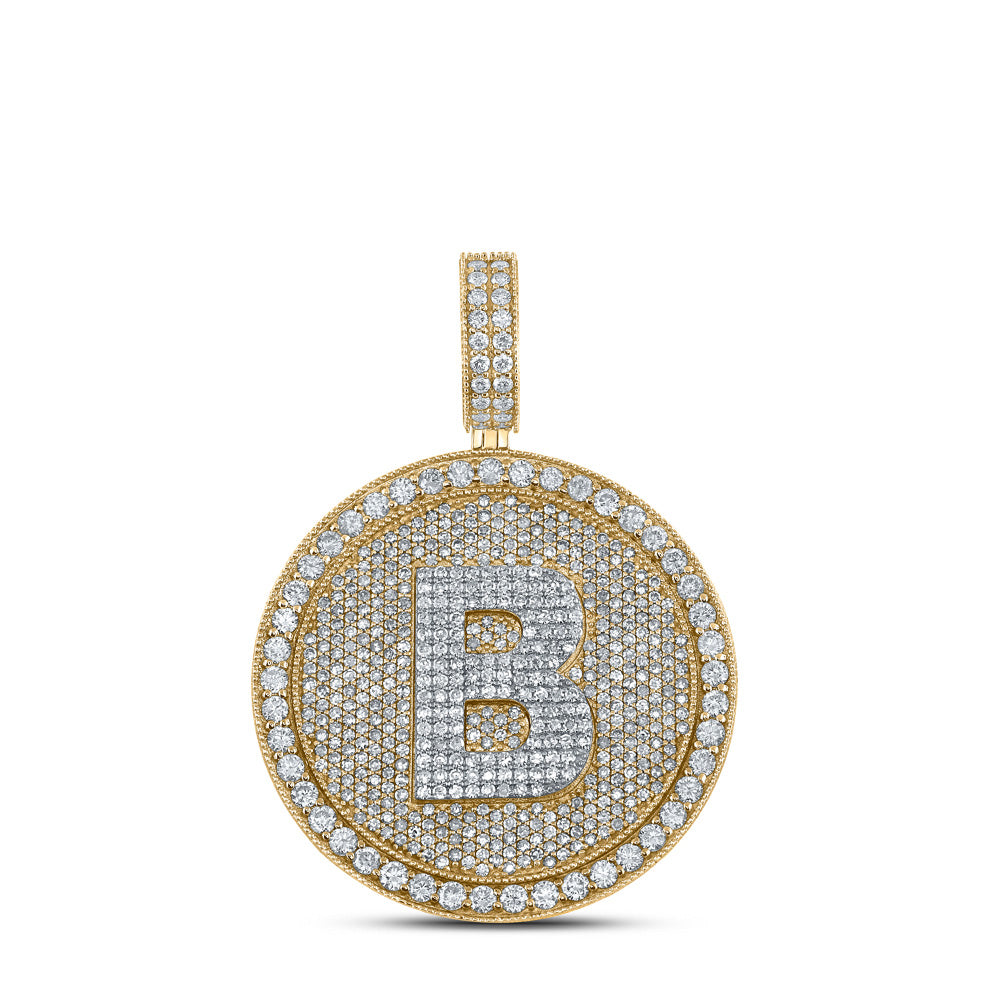 10kt Two-tone Gold Mens Round Diamond Letter B Circle Charm Pendant 3-7/8 Cttw