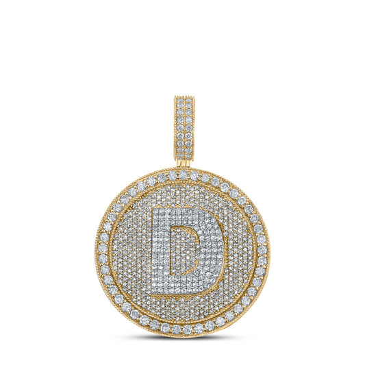 10kt Two-tone Gold Mens Round Diamond Letter D Circle Charm Pendant 3-7/8 Cttw