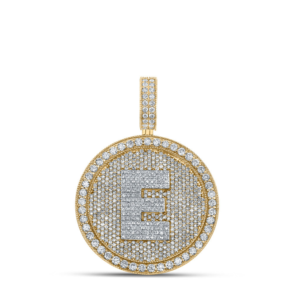 10kt Two-tone Gold Mens Round Diamond Letter E Circle Charm Pendant 4 Cttw