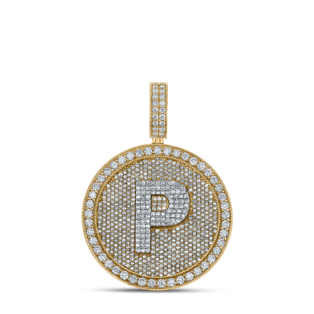 10kt Two-tone Gold Mens Round Diamond Letter P Circle Charm Pendant 4 Cttw