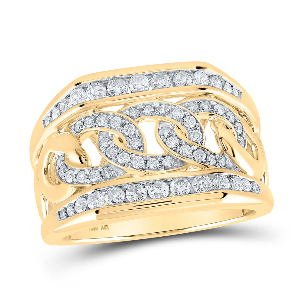 10kt Yellow Gold Mens Round Diamond Curb Cuban Link Ring 1 Cttw