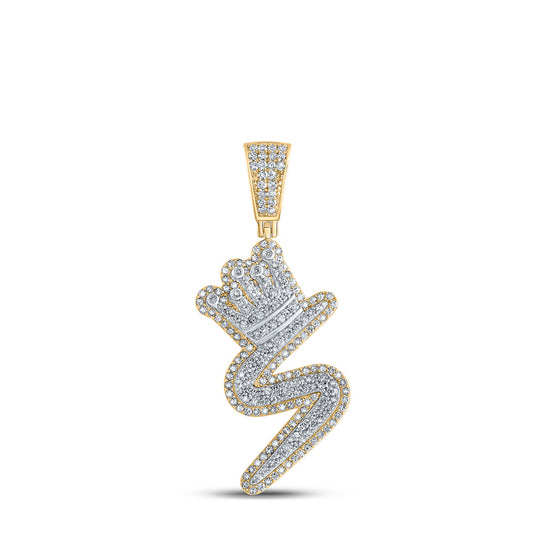 10kt Yellow Gold Mens Round Diamond S Crown Letter Charm Pendant 1 Cttw