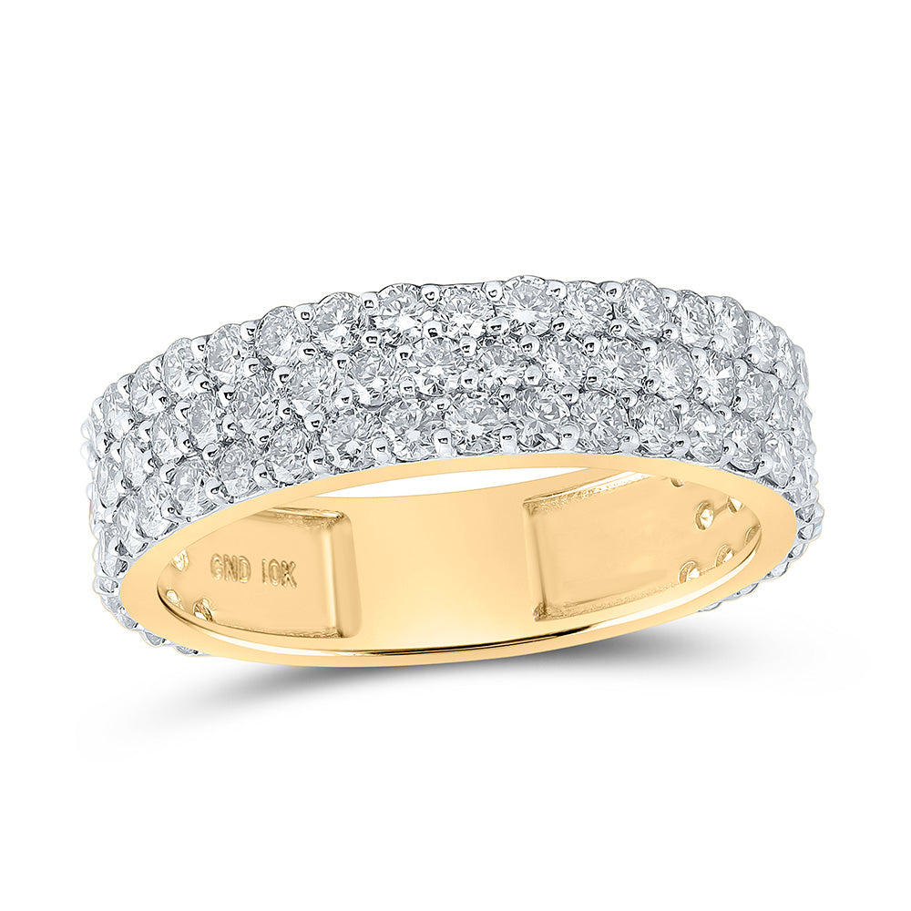 10kt Yellow Gold Mens Round Diamond 3-Row Pave Band Ring 2-5/8 Cttw