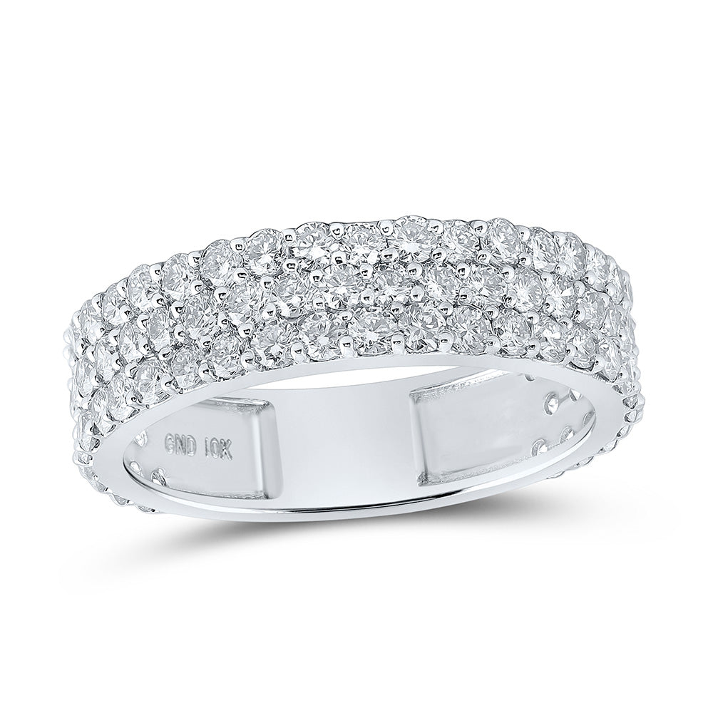 10kt White Gold Mens Round Diamond Triple Row Pave Band Ring 2-5/8 Cttw