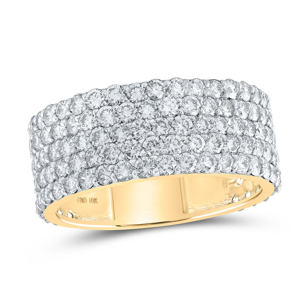 10kt Yellow Gold Mens Round Diamond 5-Row Pave Band Ring 4-3/8 Cttw