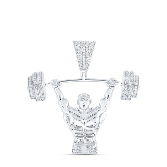 10kt White Gold Mens Round Diamond Weight Lifter Charm Pendant 5/8 Cttw