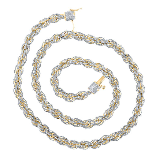 10kt Yellow Gold Mens Round Diamond 20-inch Rope Chain Necklace 14-3/4 Cttw
