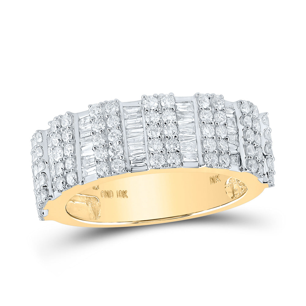 10kt Yellow Gold Mens Round Diamond Baguette Band Ring 1-7/8 Cttw