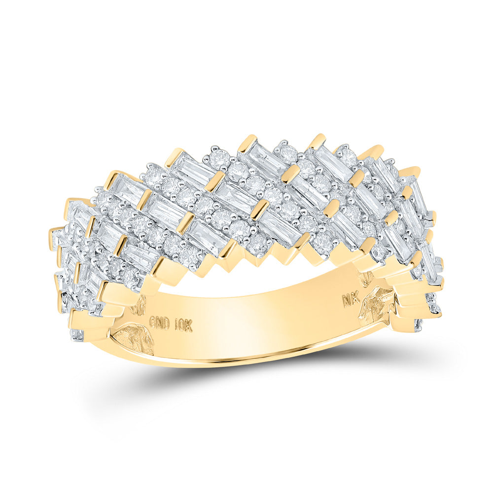 10kt Yellow Gold Mens Baguette Diamond Diagonal Row Band Ring 1-1/2 Cttw