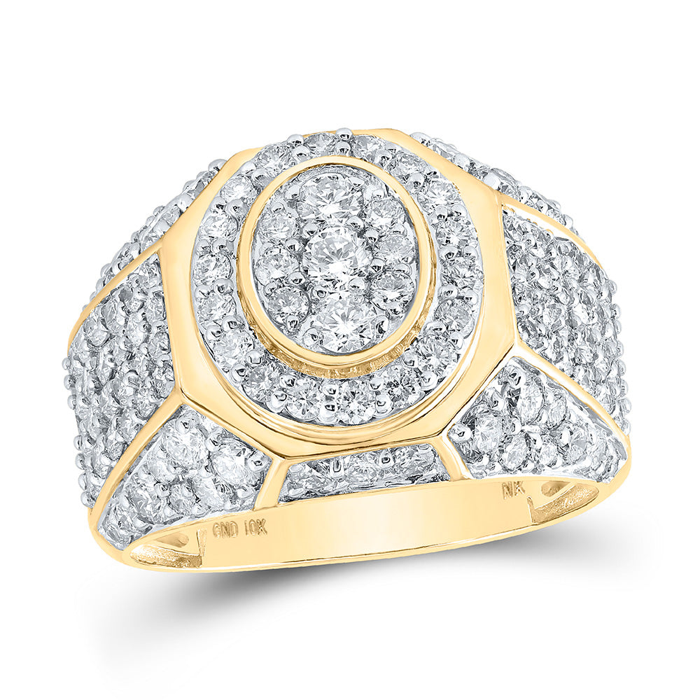 10kt Yellow Gold Mens Round Diamond Oval Ring 3 Cttw
