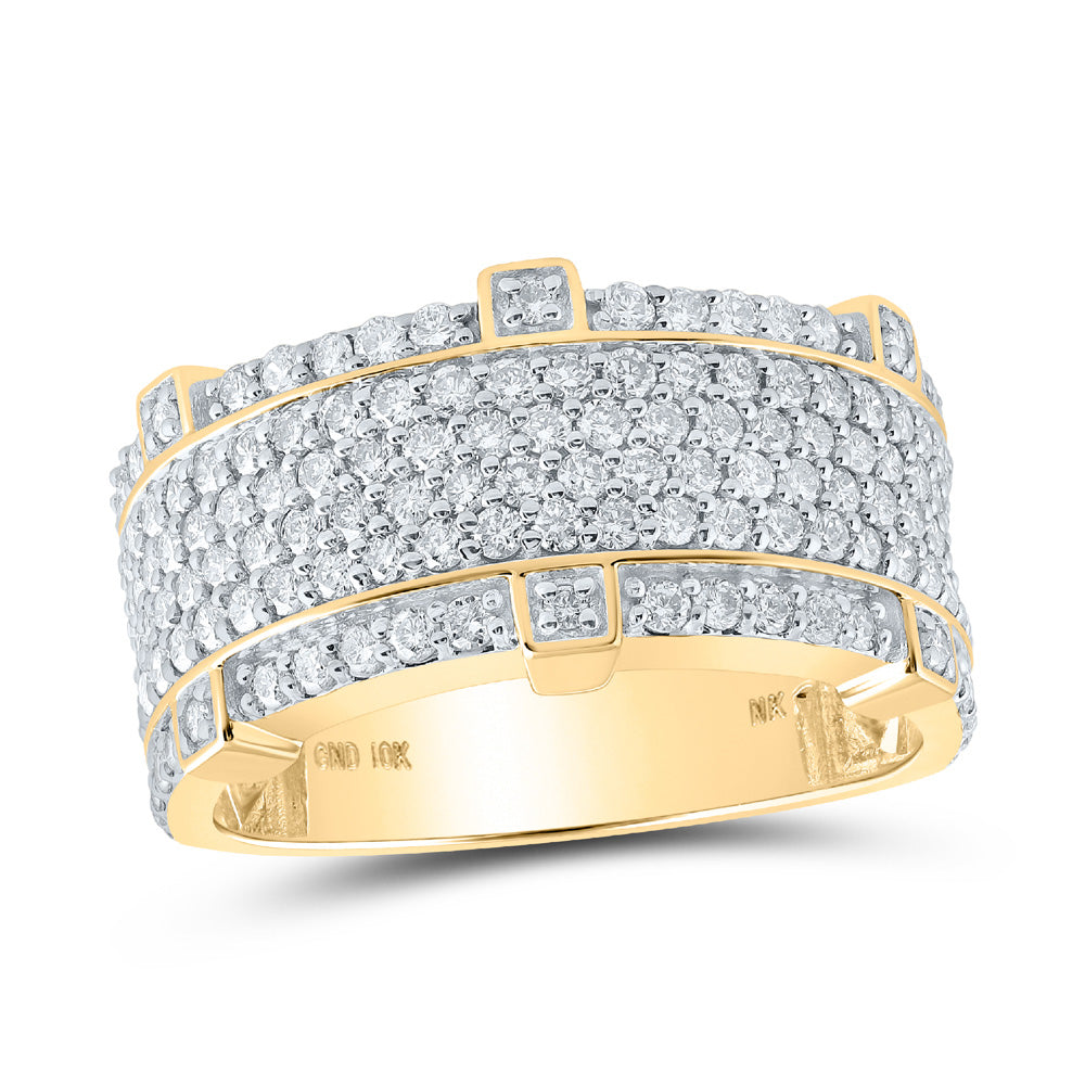 10kt Yellow Gold Mens Round Diamond Pave Band Ring 2-1/5 Cttw