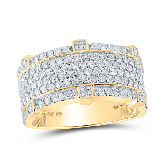 10kt Yellow Gold Mens Round Diamond Pave Band Ring 2-1/5 Cttw