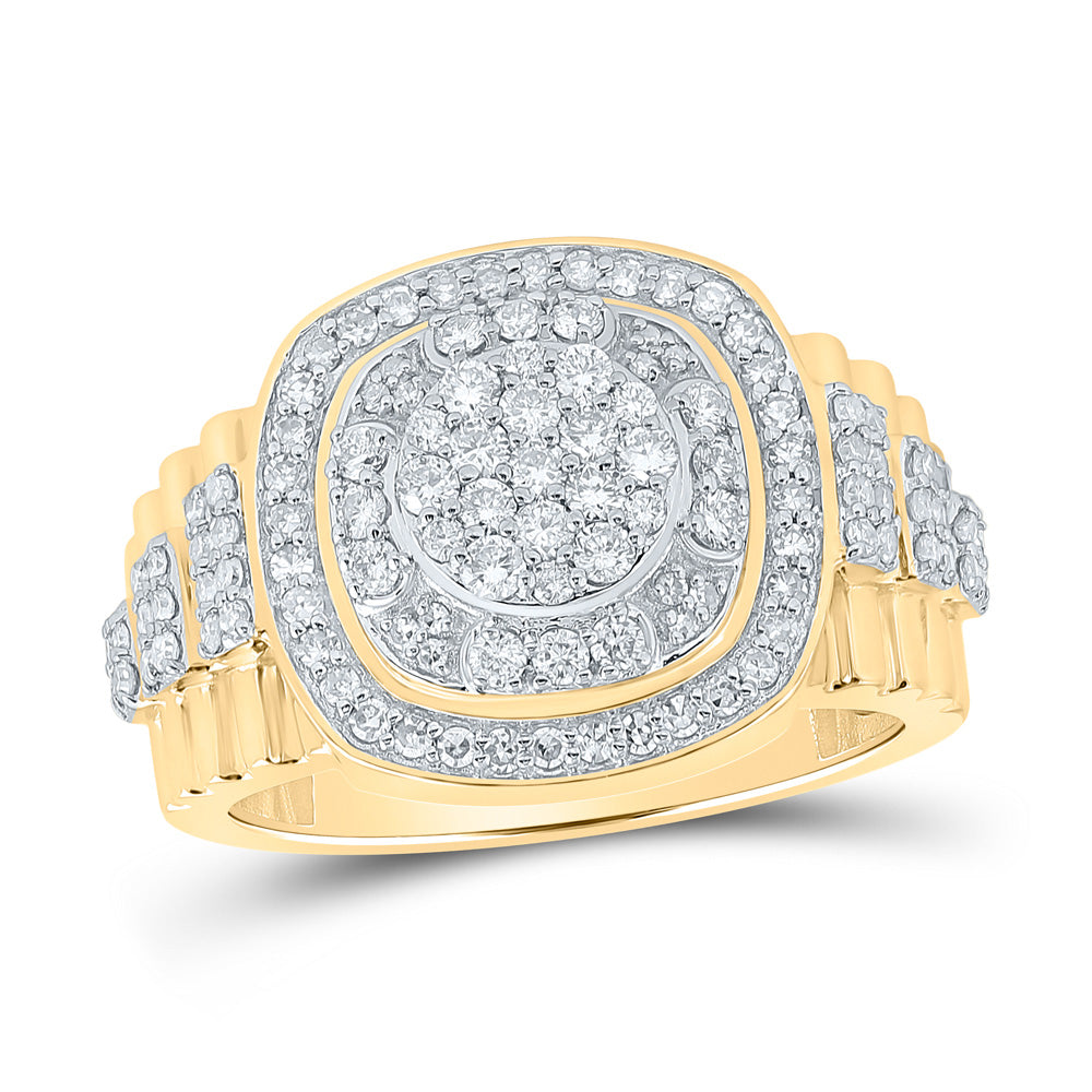 10kt Yellow Gold Mens Round Diamond Cluster Ring 1 Cttw
