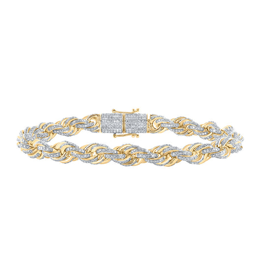 10kt Yellow Gold Mens Round Diamond 8.5-inch Chain Bracelet 7-1/2 Cttw