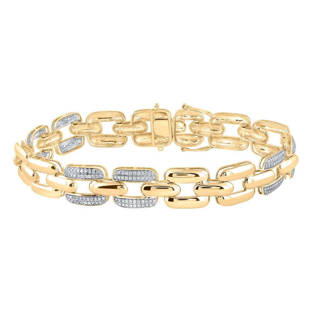 10kt Yellow Gold Mens Round Diamond Link Bracelet 1 Cttw