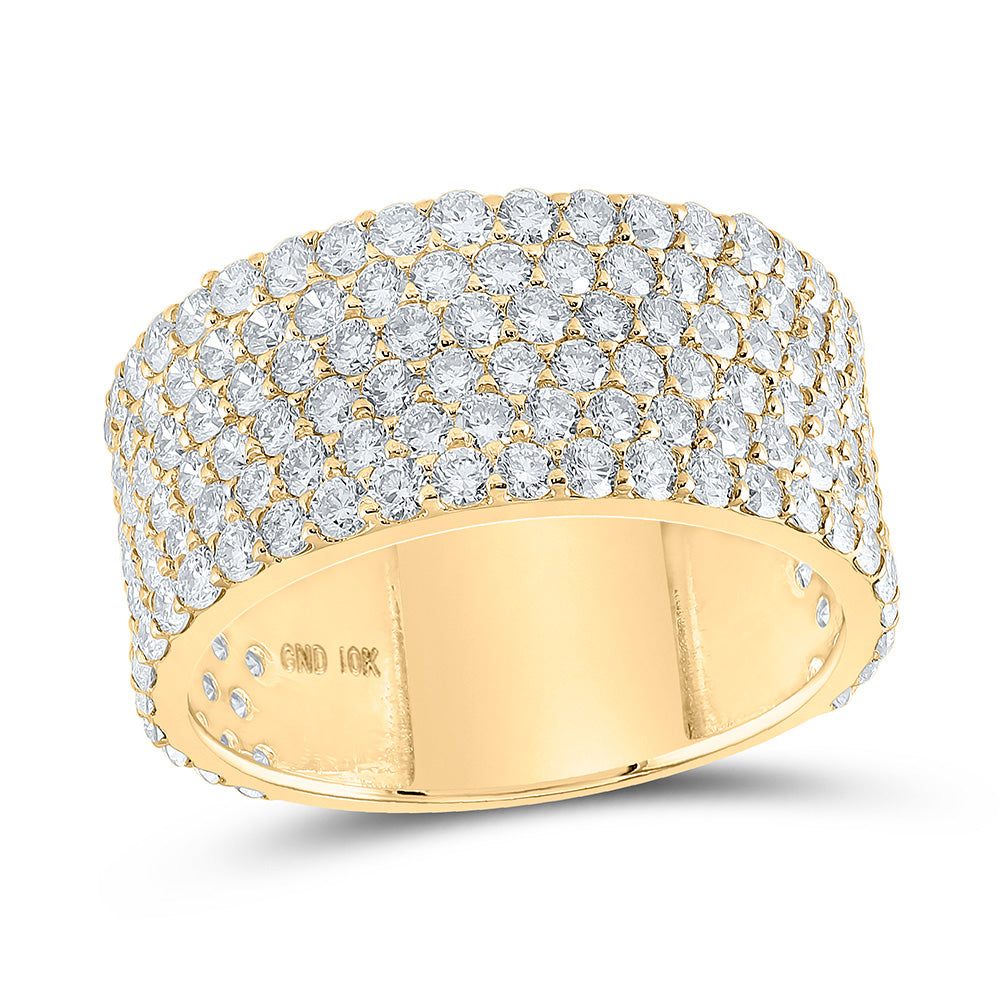 10kt Yellow Gold Mens Round Diamond 6-Row Pave Band Ring 4-3/4 Cttw