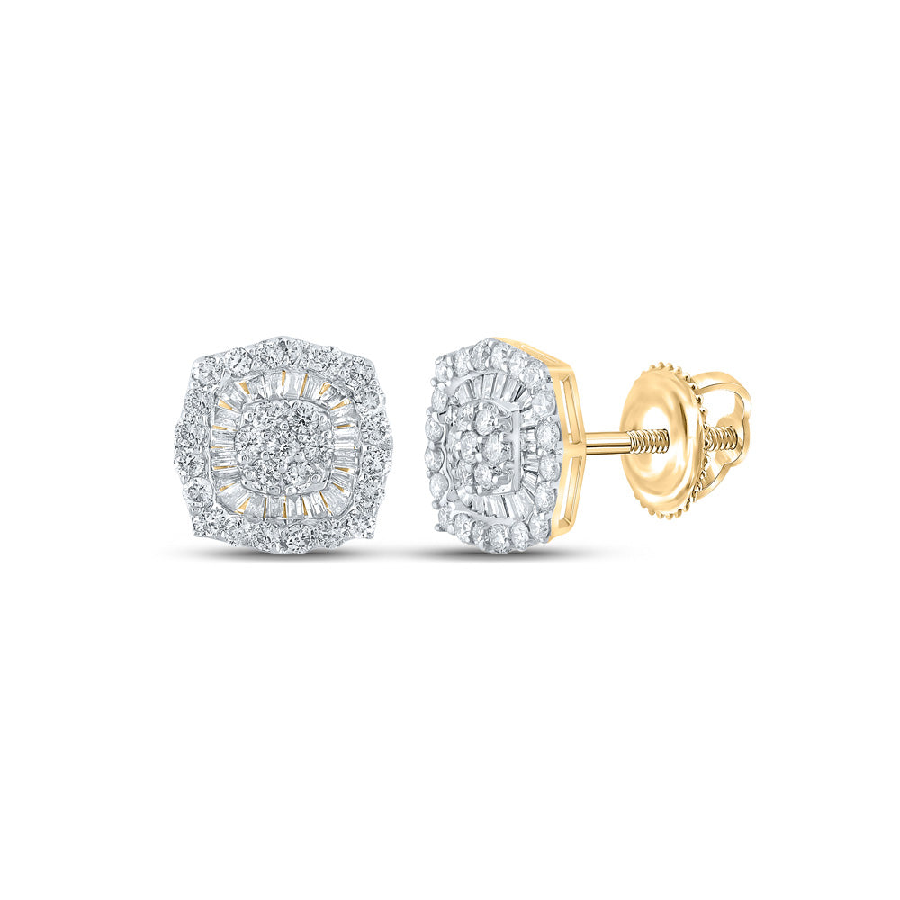 14kt Yellow Gold Mens Baguette Diamond Cluster Earrings 3/4 Cttw