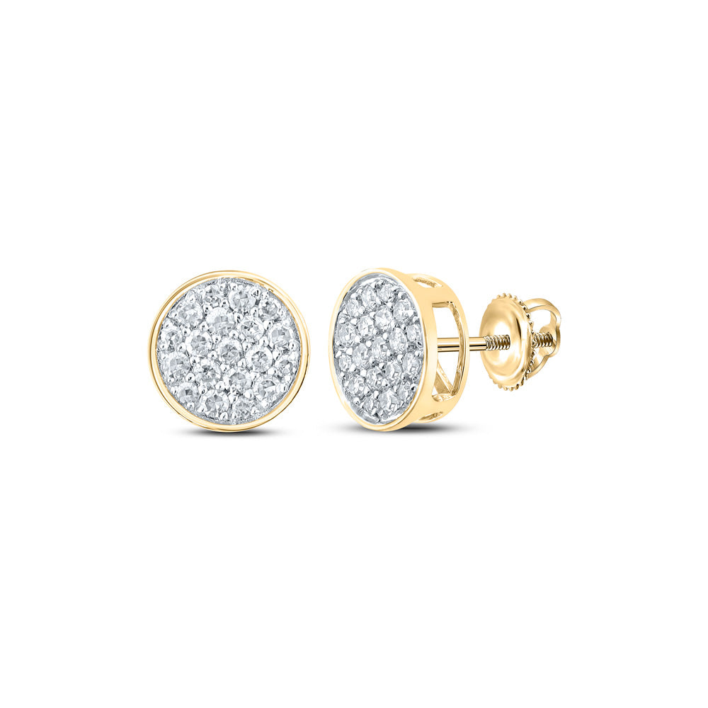 14kt Yellow Gold Mens Round Diamond Button Cluster Earrings 1/4 Cttw
