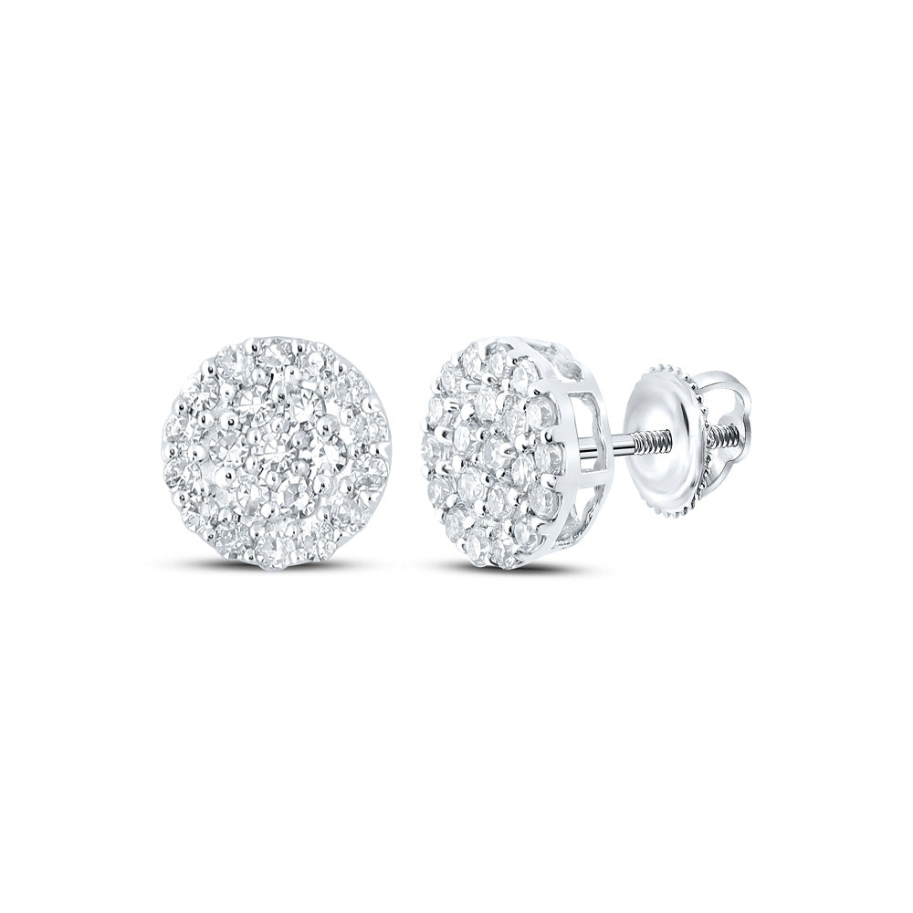 14kt White Gold Mens Round Diamond Cluster Earrings 1/4 Cttw