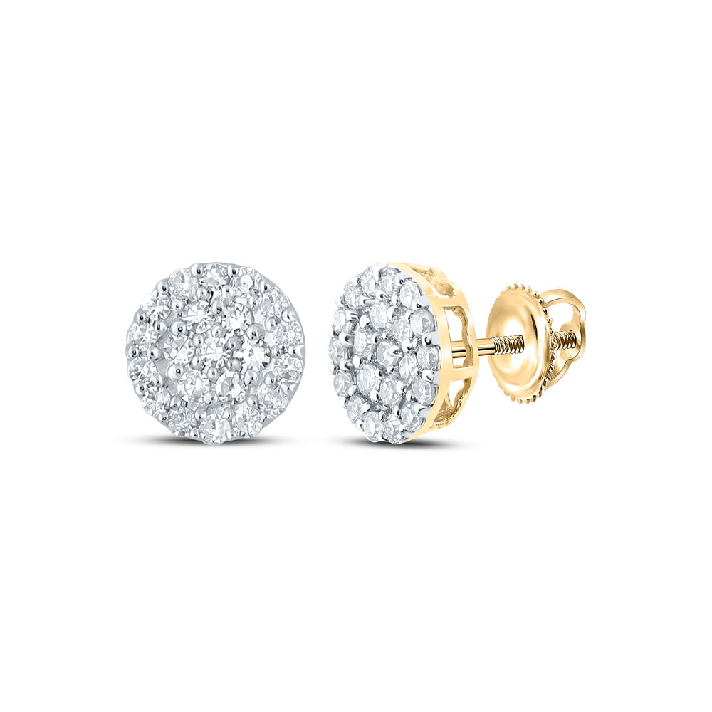 14kt Yellow Gold Mens Round Diamond Cluster Earrings 1/4 Cttw