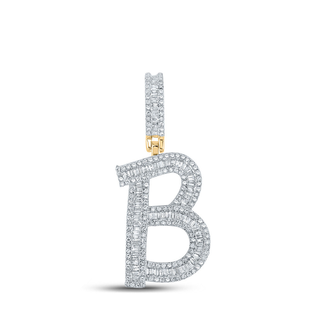 14kt Yellow Gold Mens Baguette Diamond B Initial Letter Charm Pendant 1 Cttw